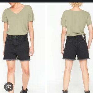 SANDRINE ROSE FREE PEOPLE Black Denim Jean Shorts Distressed Fray Hem Sz 29 NWT